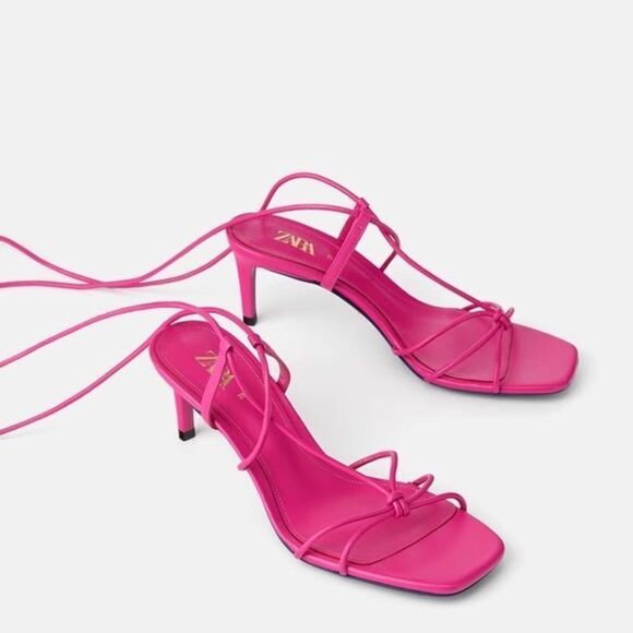 Zara Hot Pink Collection Metall Leather Mid-Heel Shoes Size 41 - Picture 2 of 7